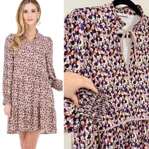 Joy Joy Preppy Classic Modern Boutique Trim Gathers Tier Dress in Brush Stroke M